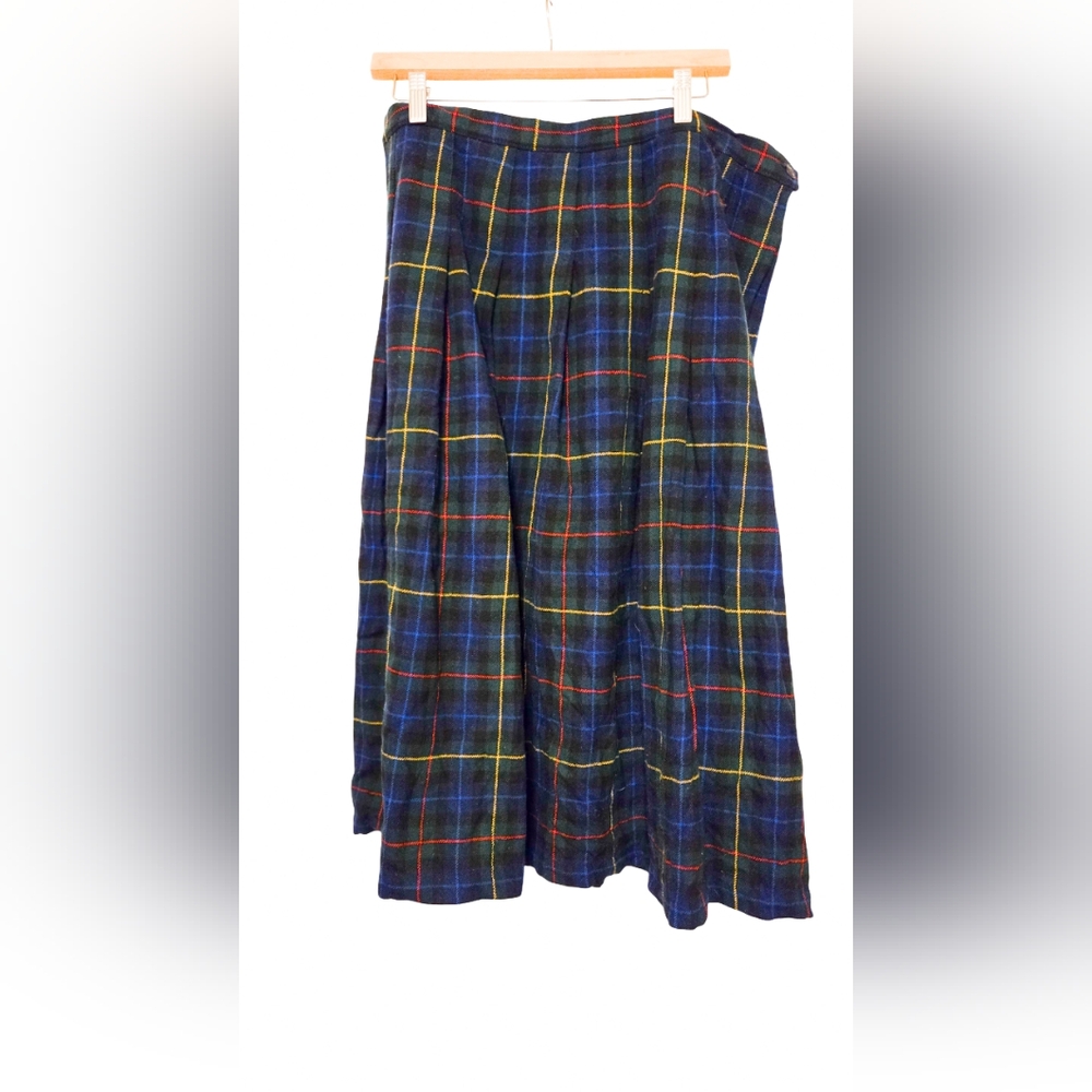 Blue Vintage Pendleton Plaid Skirt Smith Tartan Wool A-Line - Size 16